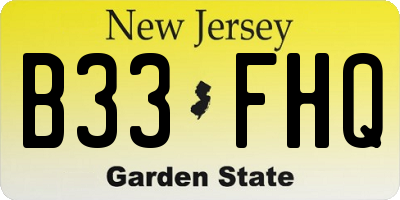 NJ license plate B33FHQ