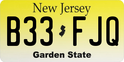 NJ license plate B33FJQ