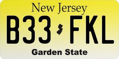 NJ license plate B33FKL
