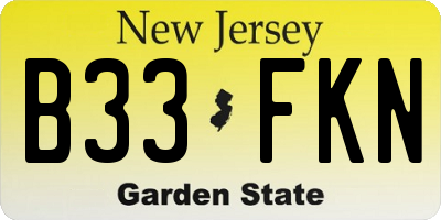 NJ license plate B33FKN