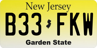 NJ license plate B33FKW