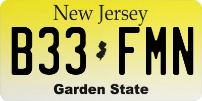 NJ license plate B33FMN
