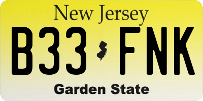 NJ license plate B33FNK