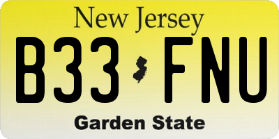 NJ license plate B33FNU
