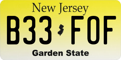 NJ license plate B33FOF