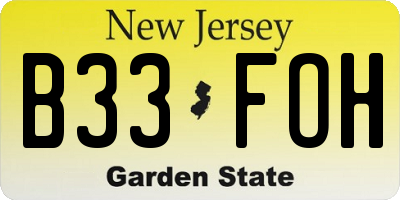 NJ license plate B33FOH