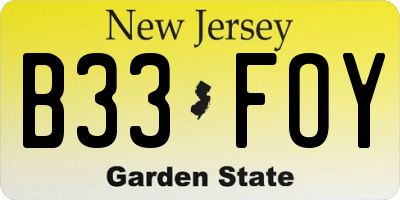 NJ license plate B33FOY
