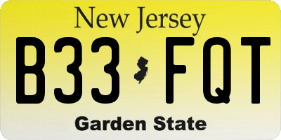 NJ license plate B33FQT