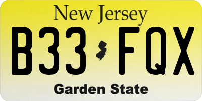 NJ license plate B33FQX