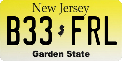 NJ license plate B33FRL