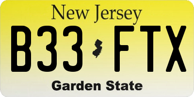 NJ license plate B33FTX
