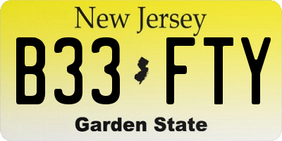 NJ license plate B33FTY