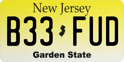 NJ license plate B33FUD