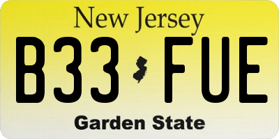 NJ license plate B33FUE