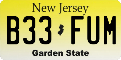 NJ license plate B33FUM