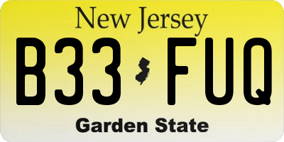 NJ license plate B33FUQ