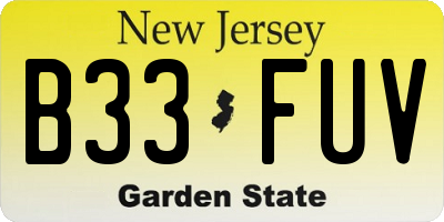NJ license plate B33FUV
