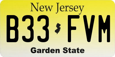 NJ license plate B33FVM