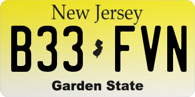 NJ license plate B33FVN