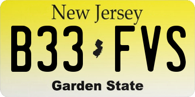 NJ license plate B33FVS