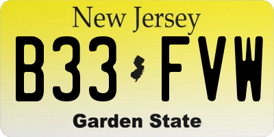 NJ license plate B33FVW