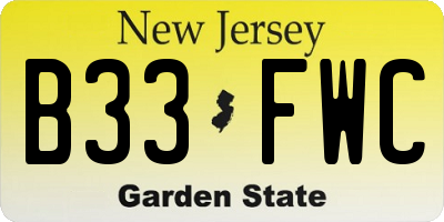 NJ license plate B33FWC