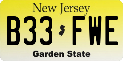 NJ license plate B33FWE