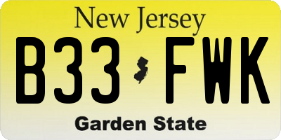 NJ license plate B33FWK
