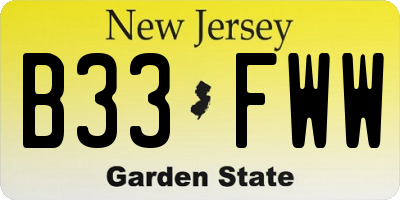 NJ license plate B33FWW