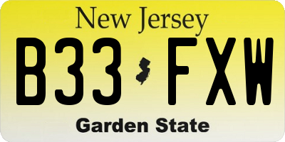 NJ license plate B33FXW