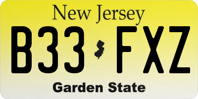 NJ license plate B33FXZ