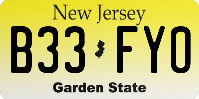 NJ license plate B33FYO