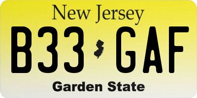 NJ license plate B33GAF