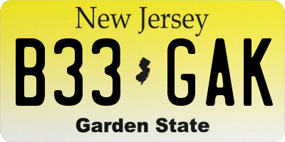 NJ license plate B33GAK