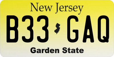 NJ license plate B33GAQ