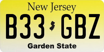 NJ license plate B33GBZ