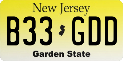 NJ license plate B33GDD