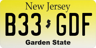NJ license plate B33GDF