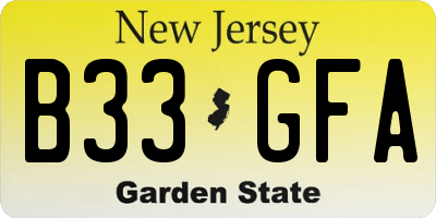 NJ license plate B33GFA