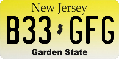 NJ license plate B33GFG