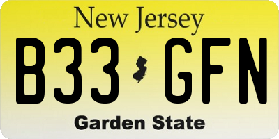 NJ license plate B33GFN