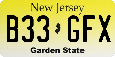 NJ license plate B33GFX