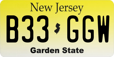 NJ license plate B33GGW
