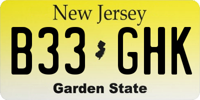 NJ license plate B33GHK