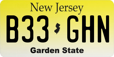 NJ license plate B33GHN