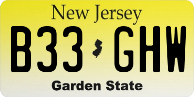 NJ license plate B33GHW