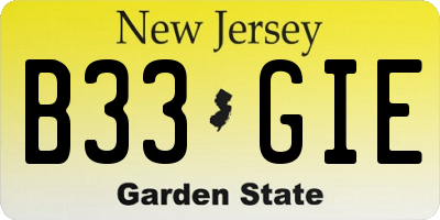 NJ license plate B33GIE