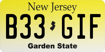 NJ license plate B33GIF