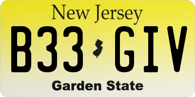 NJ license plate B33GIV