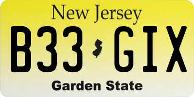 NJ license plate B33GIX